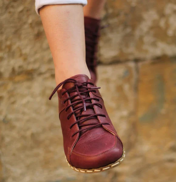 Women Handmade Burgundy Barefoot Sneakers