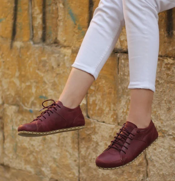 Women Handmade Burgundy Barefoot Sneakers