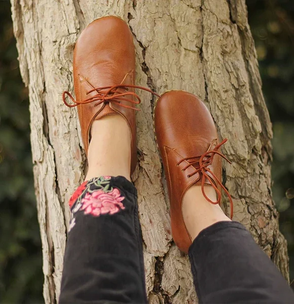 Women Handmade Classic Brown Barefoot Oxfords