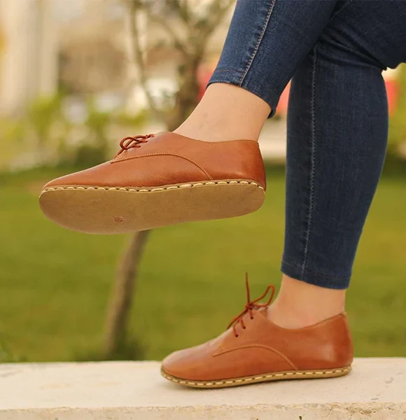 Women Handmade Classic Brown Barefoot Oxfords