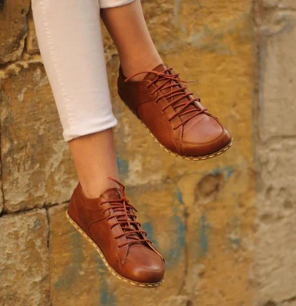 Women Handmade Classic Brown Barefoot Sneakers