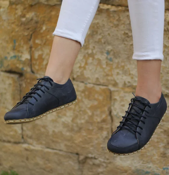 Women Handmade Dark Blue Barefoot Sneakers