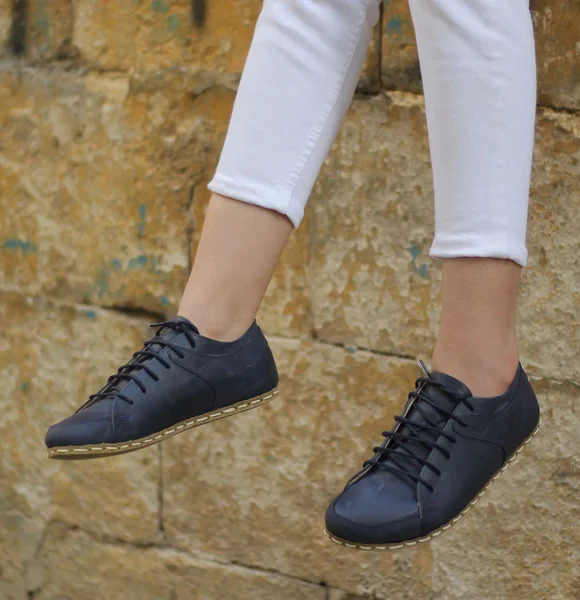 Women Handmade Dark Blue Barefoot Sneakers