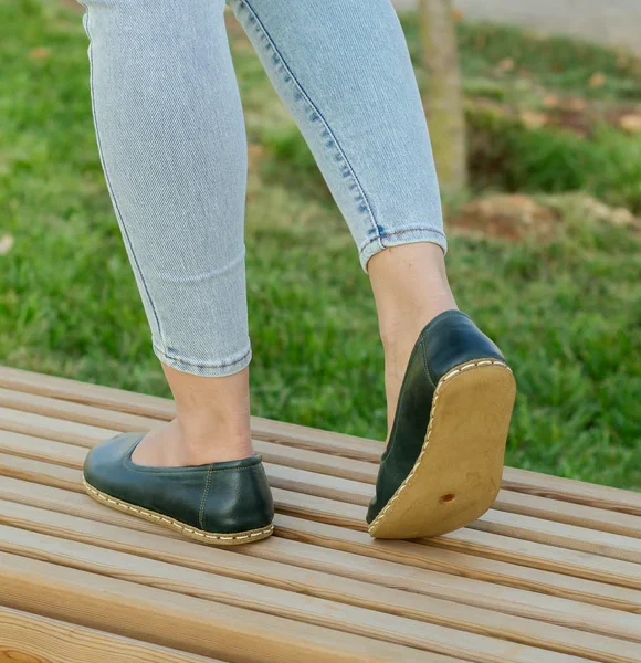 Handmade Women Dark Green Barefoot Ballet Flats