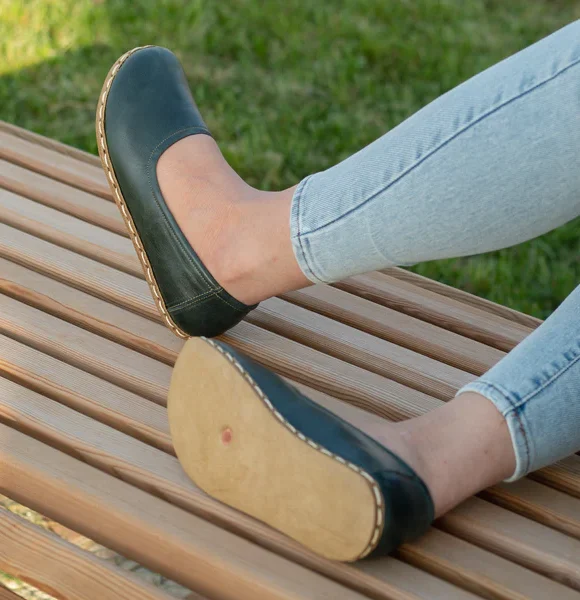 Handmade Women Dark Green Barefoot Ballet Flats