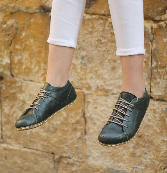 Women Handmade Dark Green Barefoot Sneakers