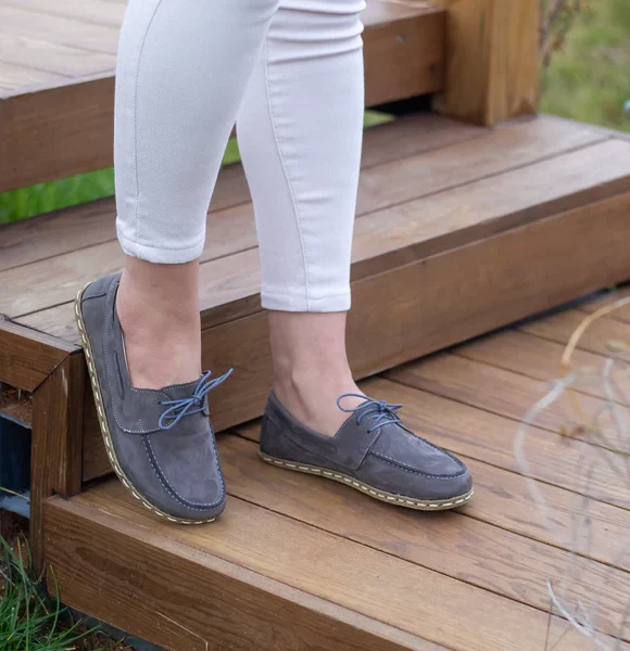 Women Handmade Gray Nubuck Barefoot Boat Shoes