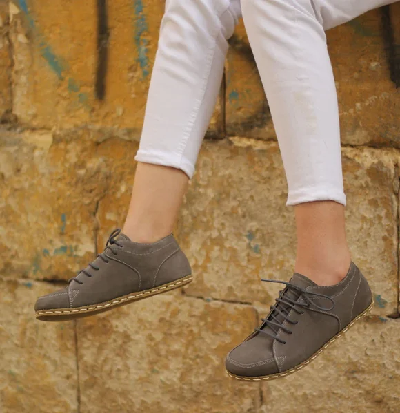 Women Handmade Gray Nubuck Barefoot Sneakers