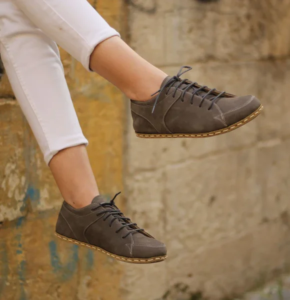 Women Handmade Gray Nubuck Barefoot Sneakers