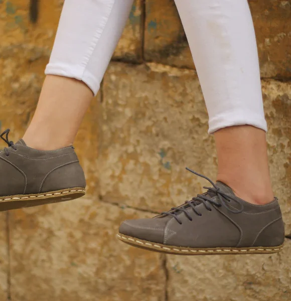 Women Handmade Gray Nubuck Barefoot Sneakers