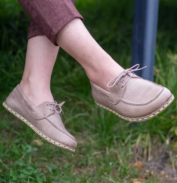 Women Handmade Light Brown Barefoot Boat Shoes