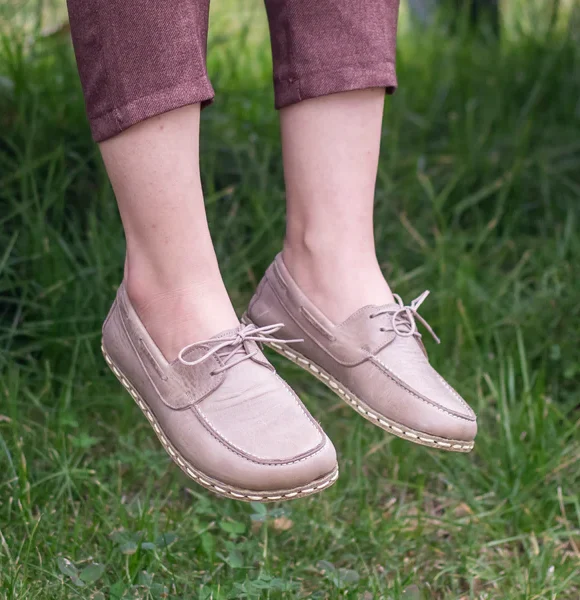 Women Handmade Light Brown Barefoot Boat Shoes