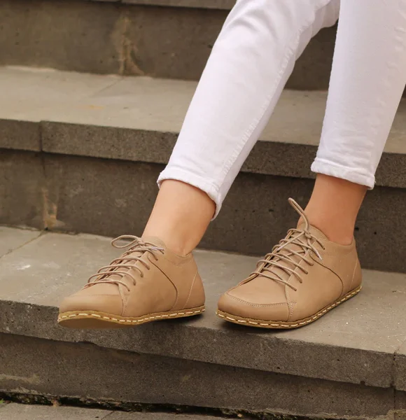 Women Handmade Light Brown Barefoot Sneakers