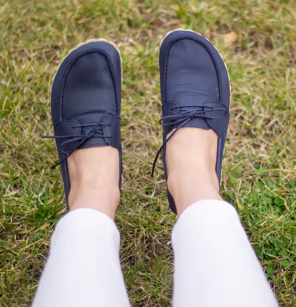 Women Handmade Navy Blue Barefoot Boat Shoes