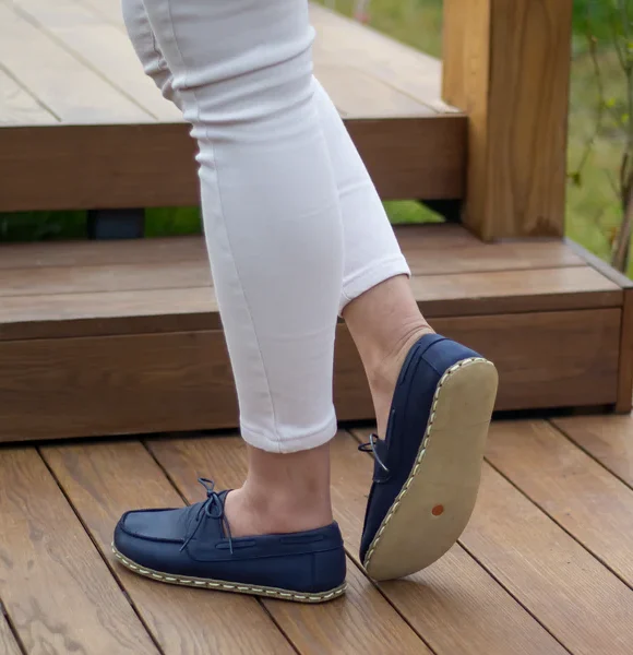 Women Handmade Navy Blue Barefoot Boat Shoes