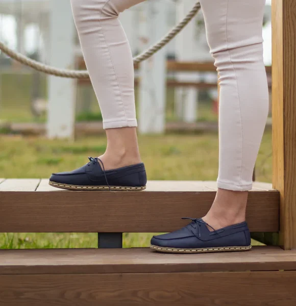 Women Handmade Navy Blue Barefoot Boat Shoes