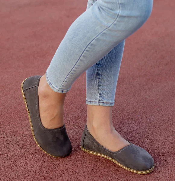 Handmade Women Gray Nubuck Barefoot Ballet Flats