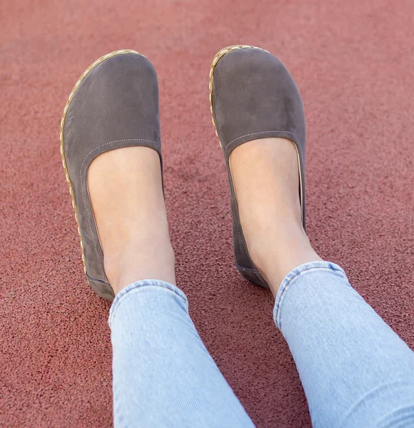 Handmade Women Gray Nubuck Barefoot Ballet Flats