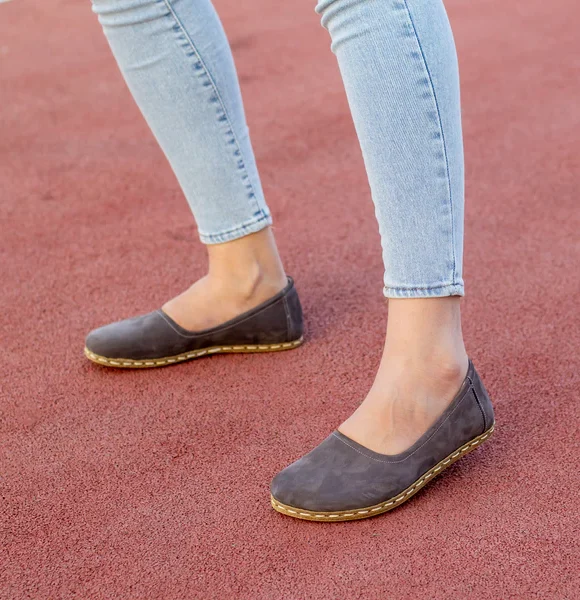 Handmade Women Gray Nubuck Barefoot Ballet Flats