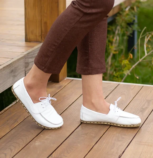 Women Handmade White Barefoot Boat Shoes