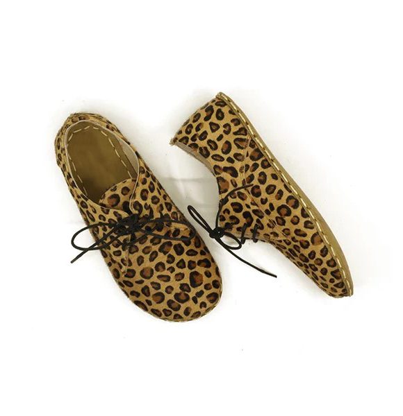 Women Handmade Yellow Leopard Print Barefoot Oxfords