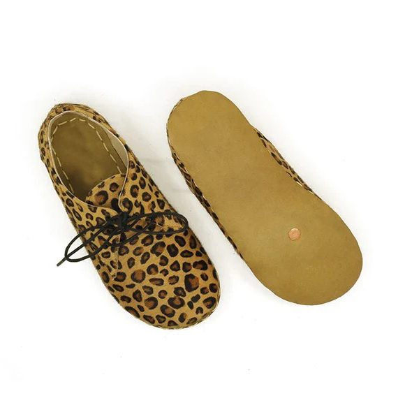 Women Handmade Yellow Leopard Print Barefoot Oxfords