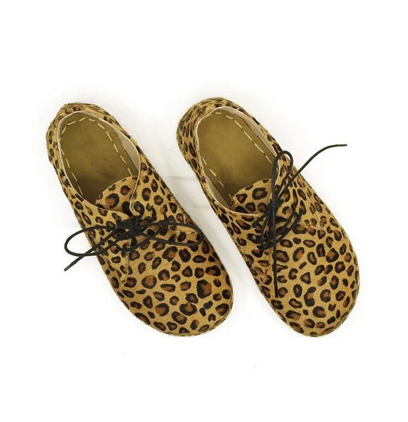 Women Handmade Yellow Leopard Print Barefoot Oxfords