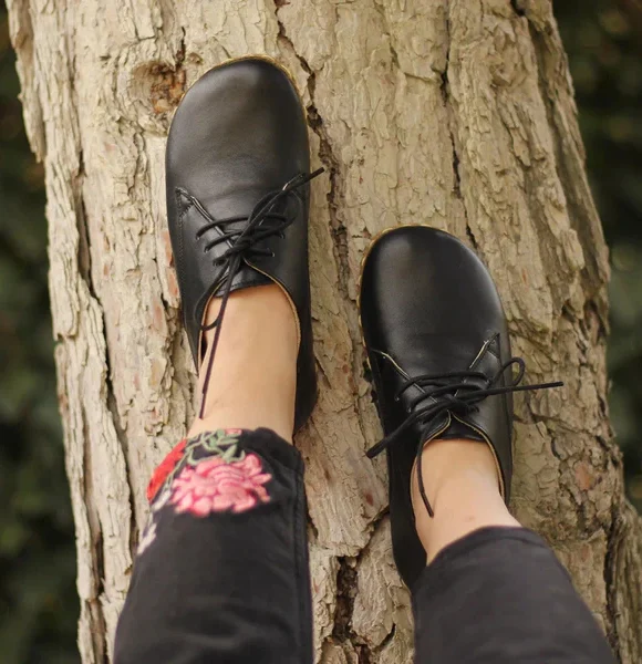 Women Handmade Black Barefoot Oxfords