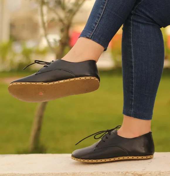 Women Handmade Black Barefoot Oxfords