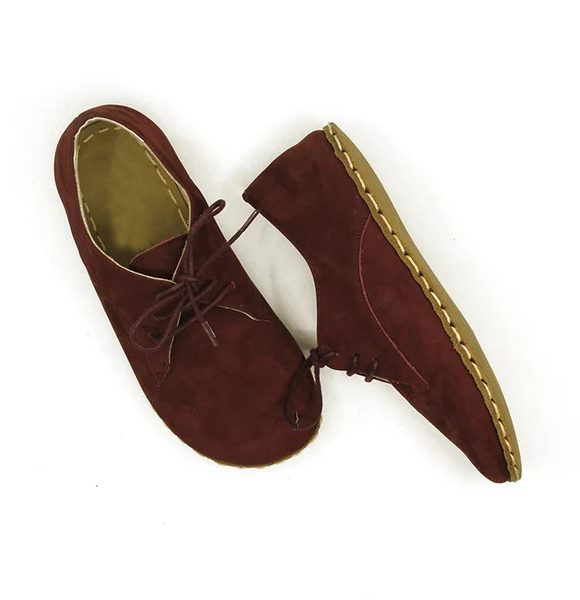 Handmade Nubuck Burgundy Barefoot Oxfords