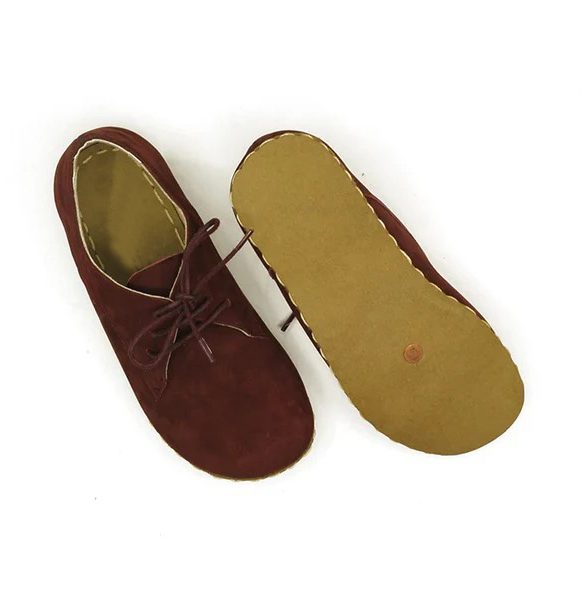 Handmade Nubuck Burgundy Barefoot Oxfords