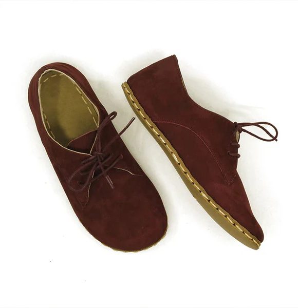 Handmade Nubuck Burgundy Barefoot Oxfords