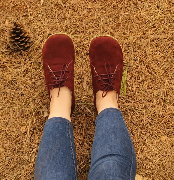 Handmade Nubuck Burgundy Barefoot Oxfords