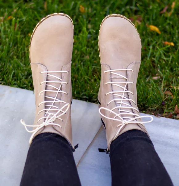 CHIC WITH Women Handmade Beige Barefoot Boots