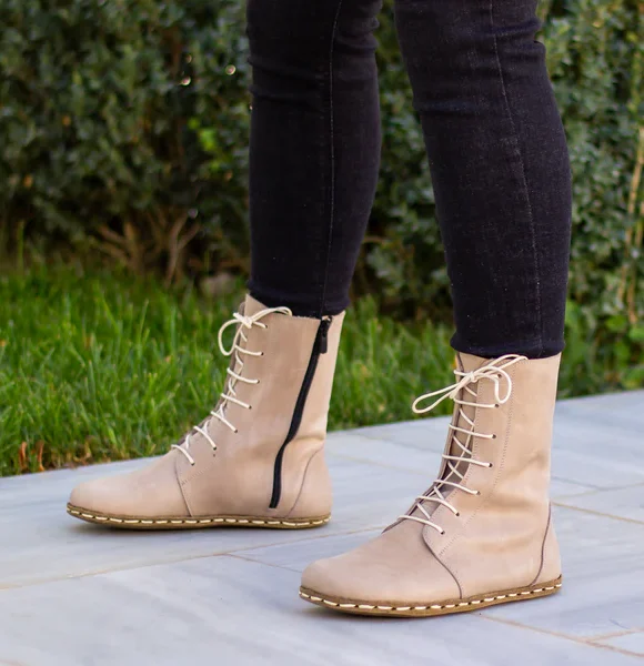 CHIC WITH Women Handmade Beige Barefoot Boots