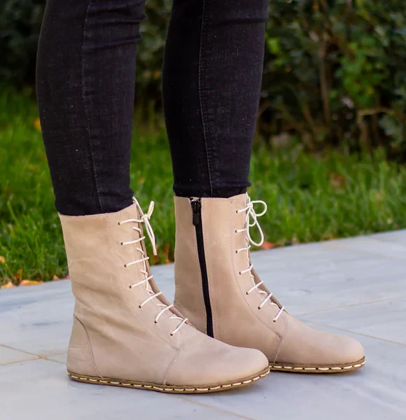 CHIC WITH Women Handmade Beige Barefoot Boots