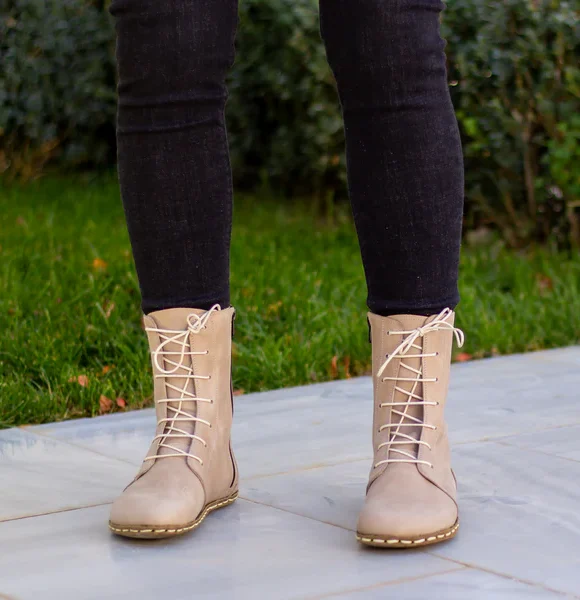 CHIC WITH Women Handmade Beige Barefoot Boots