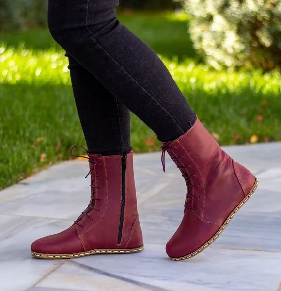 CHIC WITH Women Handmade Burgundy Barefoot Boots