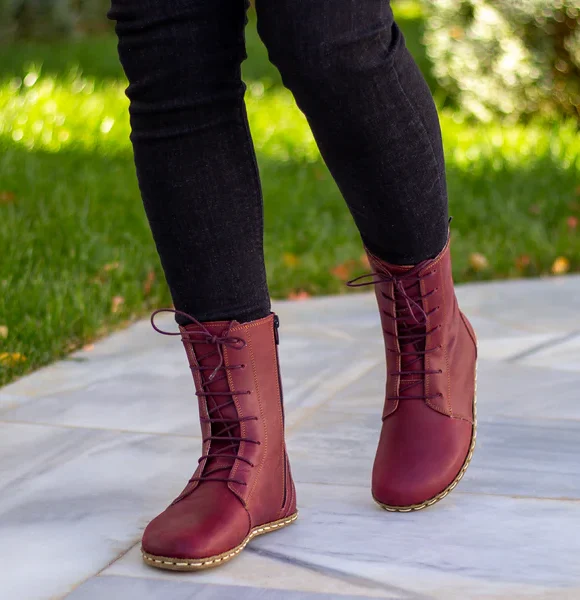 CHIC WITH Women Handmade Burgundy Barefoot Boots