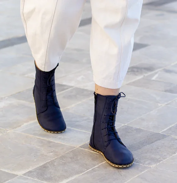 CHIC WITH Women Handmade Navy Blue Barefoot Boots