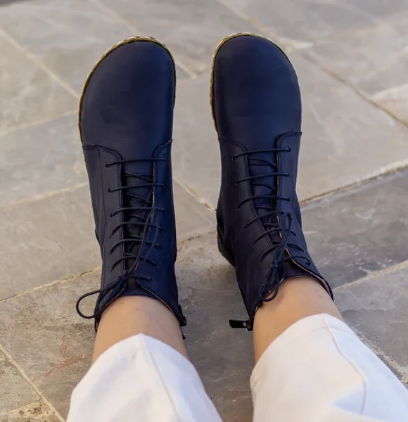 CHIC WITH Women Handmade Navy Blue Barefoot Boots