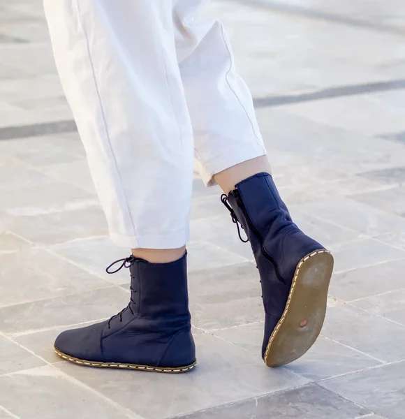 CHIC WITH Women Handmade Navy Blue Barefoot Boots