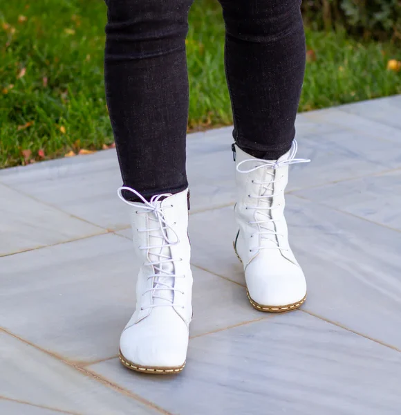 CHIC WITH Women Handmade White Barefoot Boots