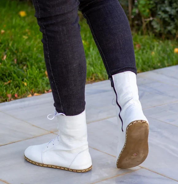 CHIC WITH Women Handmade White Barefoot Boots