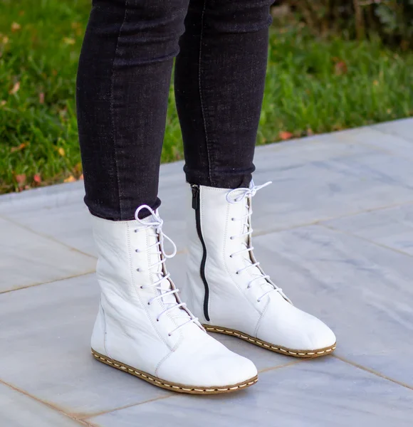 CHIC WITH Women Handmade White Barefoot Boots