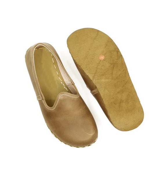 Women Handmade Light Brown Turkish Slip On Shoes