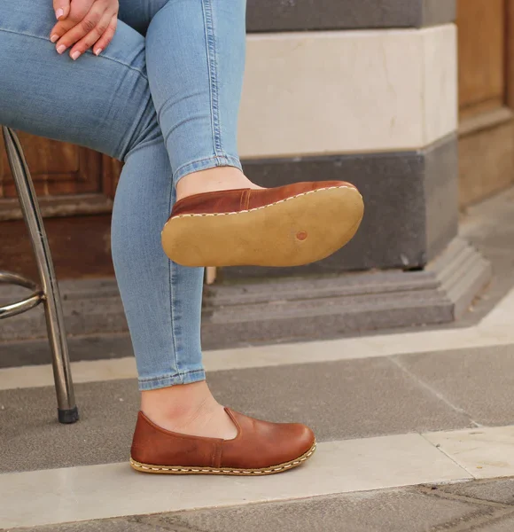 Women Handmade Brown Turkish Slip On Shoes