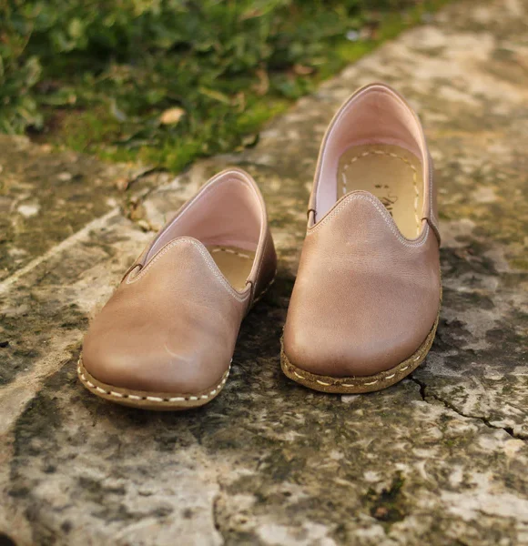 Women Handmade Light Brown Turkish Slip On Shoes