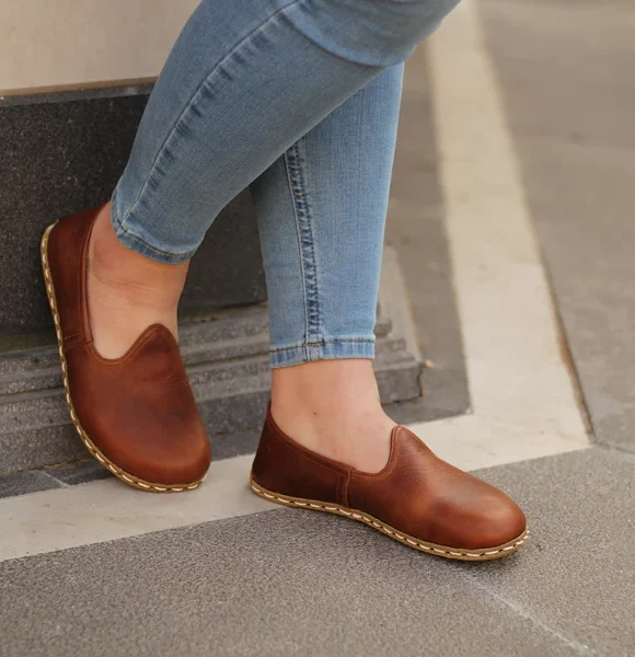 Women Handmade Brown Turkish Slip On Shoes