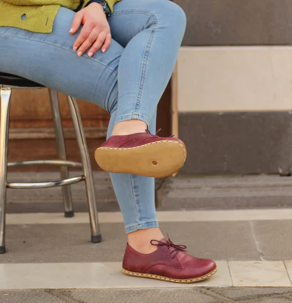 Women Handmade Burgundy Barefoot Oxfords